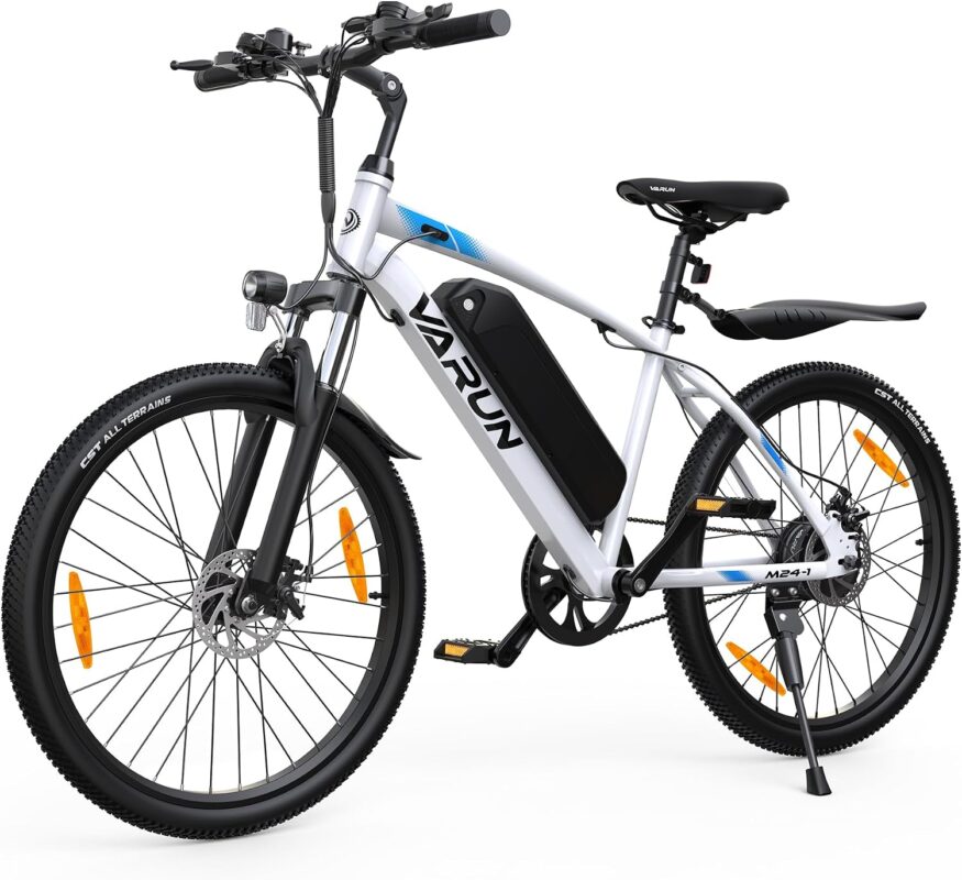 VARUN E Bike, 24 Zoll E-Bike Herren Damen mit 36 V Akku, 250 W Motor, 25 KM/H, Ebike Mountainbike mit Aluminium Rahmen, 4 Modi, Elektrofahrrad für Erwachsene/Jugendliche, Reichweite Max 50 KM