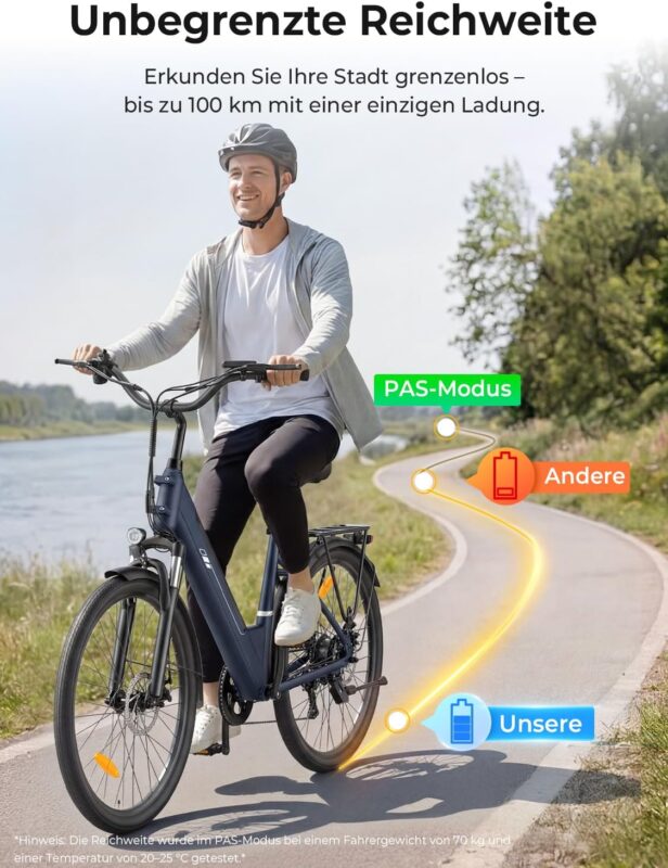 Touroll J2 /J2 ST Pro 26'' E-Bike Damen Herren City Trekkingrad mit Hydraulischen Scheibenbremsen, 250W Motor, 100km Reichweite, Abnehmbarer Akku,7 Gänge, Pedelec E-Citybike für Erwachsene