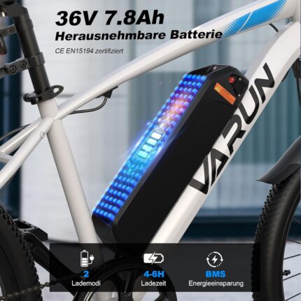 VARUN E Bike, 24 Zoll E-Bike Herren Damen mit 36 V Akku, 250 W Motor, 25 KM/H, Ebike Mountainbike mit Aluminium Rahmen, 4 Modi, Elektrofahrrad für Erwachsene/Jugendliche, Reichweite Max 50 KM