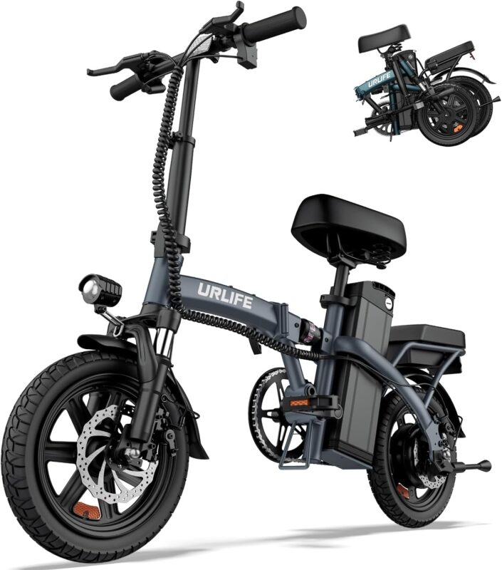 URLIFE E-Bike Klapprad 14", 48V 7.5Ah Austauschbarem Akku für Lange Reichweite bis 60KM, Elektrofahrrad 250W Motor, 3 Fahrmodi, Sitzhöhe Verstellbar, Falt-Pedelec ebike für Herren Damen