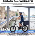 Touroll S3 Pro E-Bike Klapprad mit 1296Wh Akku, 65km-195km Reichweite, 20''x3.0'' Fat Tire Elektrofahrrad Herren Damen, 250W Motor, 50Nm Drehmoment, Ebike mit Gepäckträger, StVZO Konfor