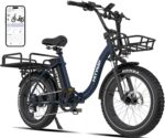 HITWAY BK6S Plus E-Bike mit 48V 27Ah Akku und 110-150km Reichweite, 20 Zoll Fat Tire City-Elektrofahrrad mit Doppeltem Gepäckkorb, 250W Motor 25km/h, 7-Gang Schaltung