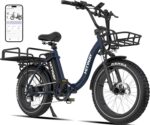 HITWAY BK6S Plus E-Bike mit 48V 27Ah Akku und 110-150km Reichweite, 20 Zoll Fat Tire City-Elektrofahrrad mit Doppeltem Gepäckkorb, 250W Motor 25km/h, 7-Gang Schaltung