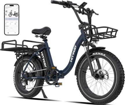 HITWAY BK6S Plus E-Bike mit 48V 27Ah Akku und 110-150km Reichweite, 20 Zoll Fat Tire City-Elektrofahrrad mit Doppeltem Gepäckkorb, 250W Motor 25km/h, 7-Gang Schaltung