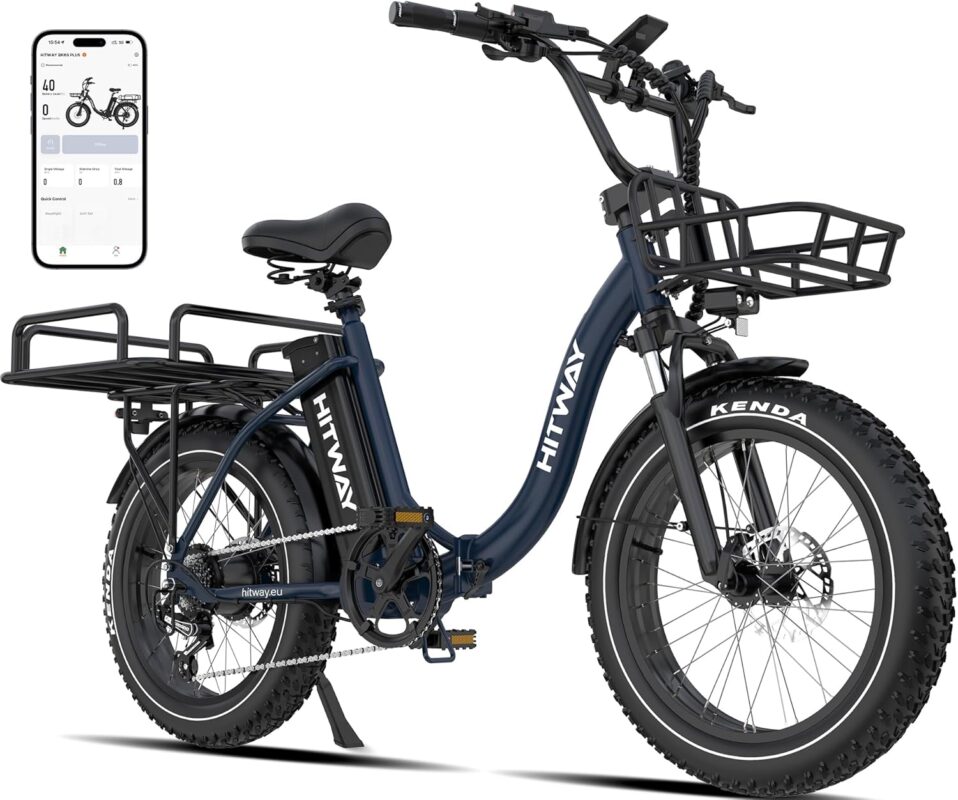 HITWAY BK6S Plus E-Bike mit 48V 27Ah Akku und 110-150km Reichweite, 20 Zoll Fat Tire City-Elektrofahrrad mit Doppeltem Gepäckkorb, 250W Motor 25km/h, 7-Gang Schaltung