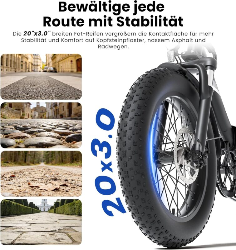 Touroll S3 Pro E-Bike Klapprad mit 1296Wh Akku, 65km-195km Reichweite, 20''x3.0'' Fat Tire Elektrofahrrad Herren Damen, 250W Motor, 50Nm Drehmoment, Ebike mit Gepäckträger, StVZO Konfor