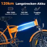 ENGWE E Bike Klapprad, 48V 13Ah Removable Akku bis 120km，20×4.0 Zoll Fette Reifen, 7-Speed E-Bike für Jedes Terrain