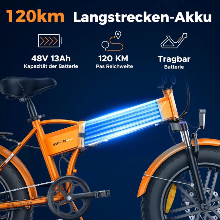 ENGWE E Bike Klapprad, 48V 13Ah Removable Akku bis 120km，20×4.0 Zoll Fette Reifen, 7-Speed E-Bike für Jedes Terrain
