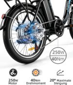 20 Zoll Klapprad E-Bike, 250W 40Nm Elektrofahrrad für Erwachsene, 24kg Leichtgewicht, 36V 13Ah Abnehmbarer Akku, 45-75km Reichweite, 7-Gang Pedelec