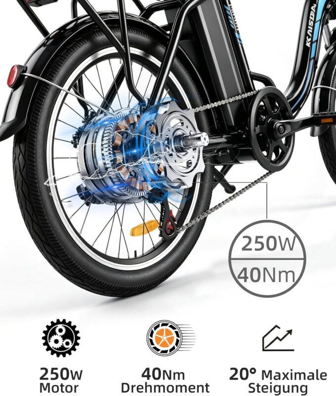 20 Zoll Klapprad E-Bike, 250W 40Nm Elektrofahrrad für Erwachsene, 24kg Leichtgewicht, 36V 13Ah Abnehmbarer Akku, 45-75km Reichweite, 7-Gang Pedelec