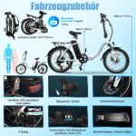 20 Zoll Klapprad E-Bike, 250W 40Nm Elektrofahrrad für Erwachsene, 24kg Leichtgewicht, 36V 13Ah Abnehmbarer Akku, 45-75km Reichweite, 7-Gang Pedelec