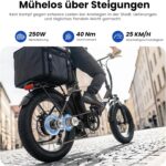 Touroll S3 Pro E-Bike Klapprad mit 1296Wh Akku, 65km-195km Reichweite, 20''x3.0'' Fat Tire Elektrofahrrad Herren Damen, 250W Motor, 50Nm Drehmoment, Ebike mit Gepäckträger, StVZO Konfor